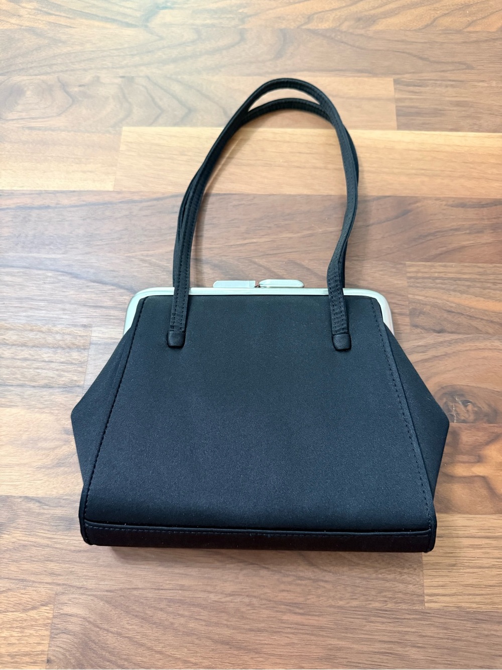Ann Taylor Satin Black Kiss-Lock Evening Bag